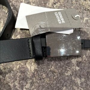 Men's Black Leather Belt with Silver Buckle